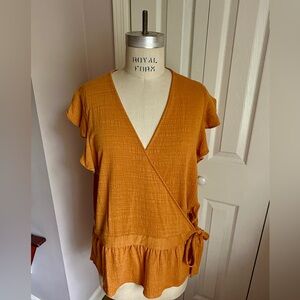 Banana Republic Wrap-Style Flutter Sleeve Blouse - Mustard